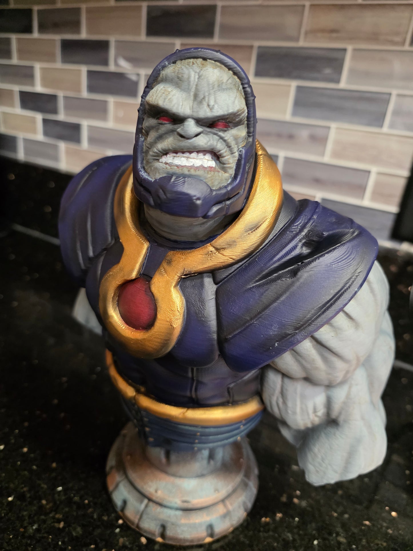 Darkseid Bust Statue – Hand Painted 3D Printed Super Villain Sculpture – Collector Display Art