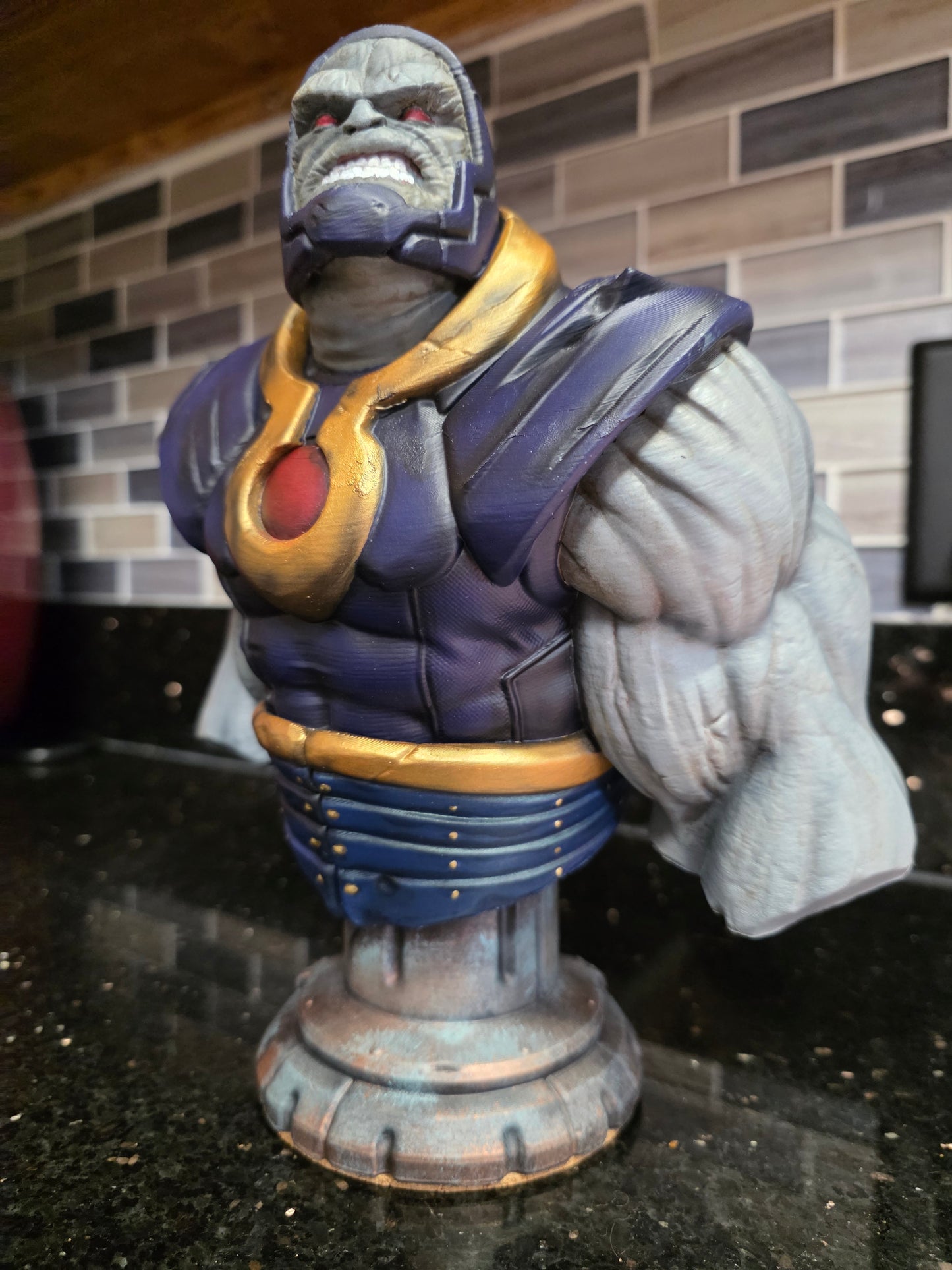 Darkseid Bust Statue – Hand Painted 3D Printed Super Villain Sculpture – Collector Display Art