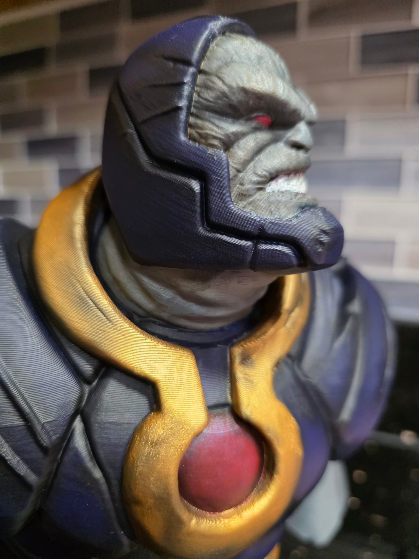 Darkseid Bust Statue – Hand Painted 3D Printed Super Villain Sculpture – Collector Display Art